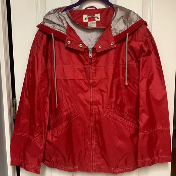 Red Oversized Rain Jacket‎ with Gray Lining - Picture 1 of 4